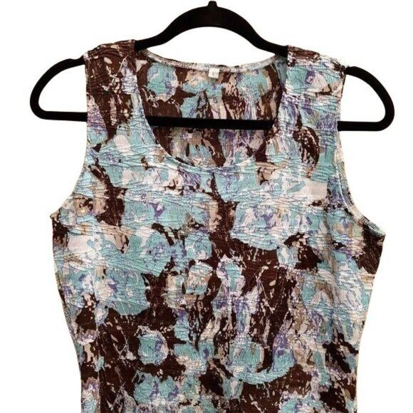 Vtg Alberto Makali Artsy Crinkle Abstract Sleeveless Scoop Neck Shell Top Sz L - Picture 5 of 7